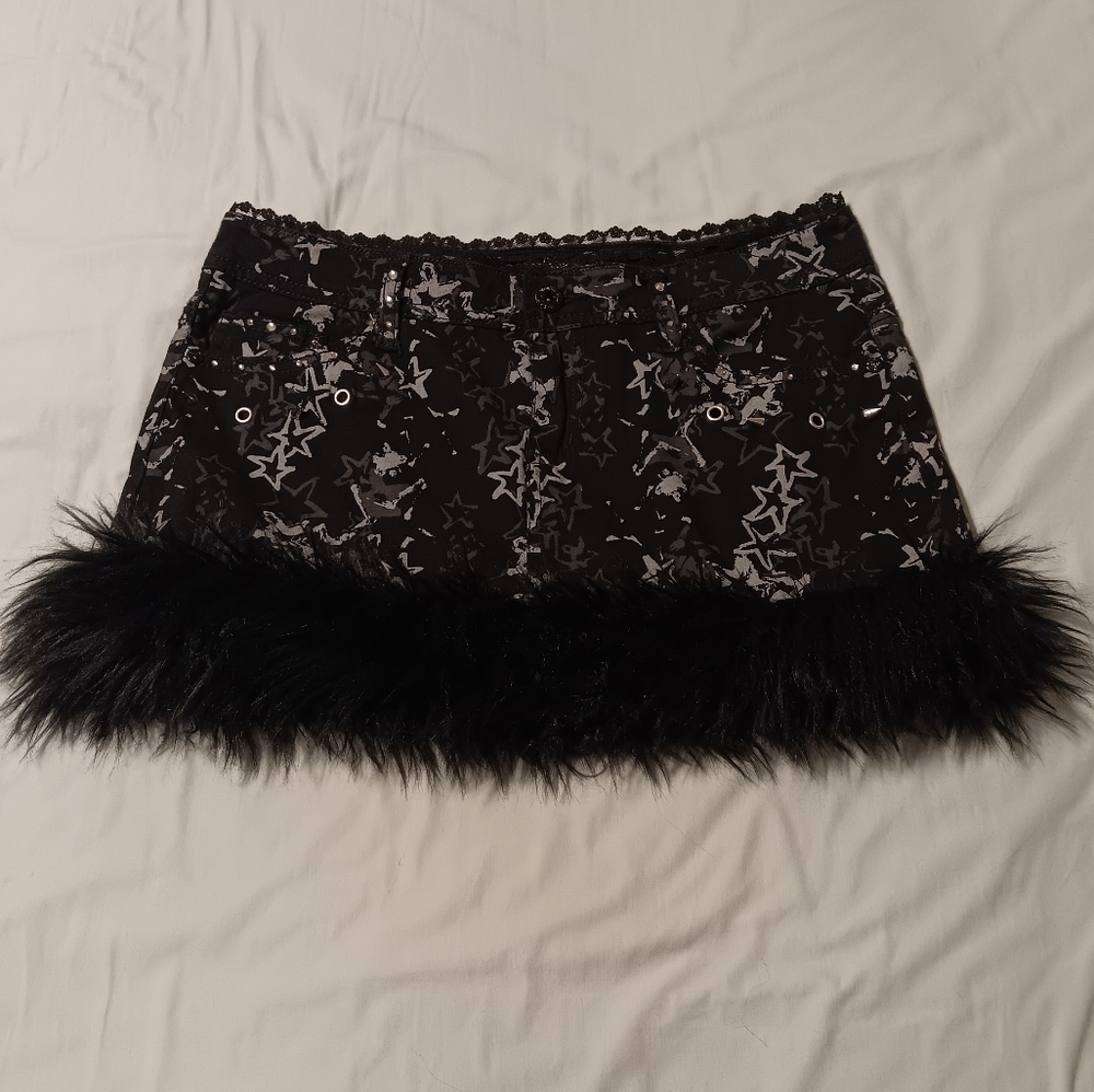 Custom Y2K Vanilla Star fur mini skirt